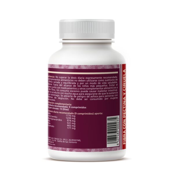 Fibra con Pectina y Ciruela (125 Comprimidos de 600mg. Peso neto 75g.)