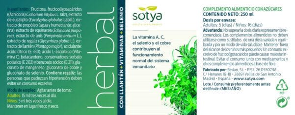 Herbal con Llantén+Vitaminas+Selenio (250ml de Líquido.)