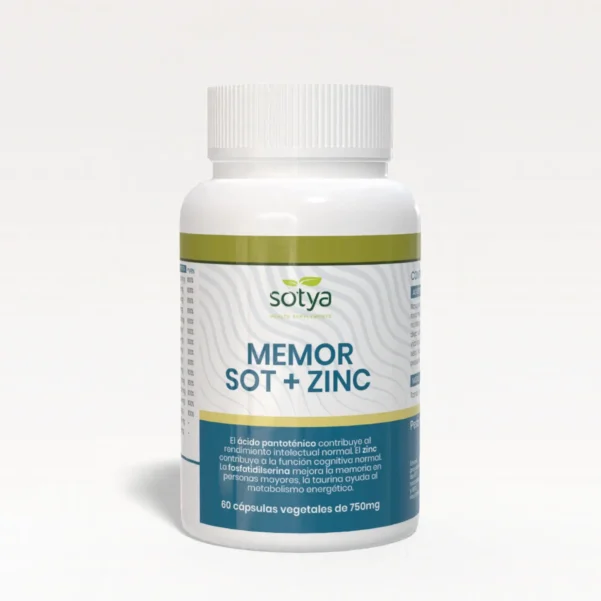 Suplemento MemorSOT&Zinc SOTYA (60 cápsulas, 750mg) con fosfatidilserina, colina y zinc para mejorar la memoria y la salud cognitiva