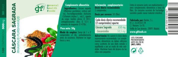 Cáscara Sagrada (100 Comprimidos de 500mg. Peso neto 50g.)- GHF