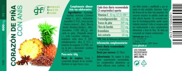 Corazón de Piña con Anís (100 Comprimidos de 600mg. Peso neto 60g.)- GHF