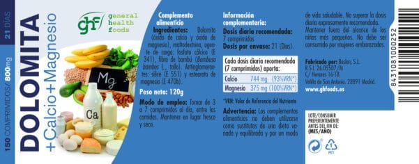 Dolomita (150 Comprimidos de 800mg. Peso neto 120g.)- GHF