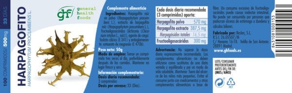 Harpagofito (100 Comprimidos de 500mg. Peso neto 50g.)- GHF