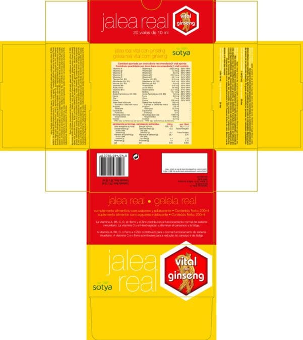 Jalea Real con Ginseng (20 Viales Jalea Real vital con ginseng de 10ml. Contenido neto 200ml.)