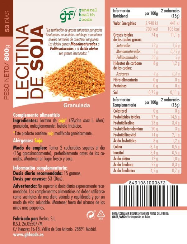 Lecitina de Soja (Bolsa granulada de 800g.)- GHF