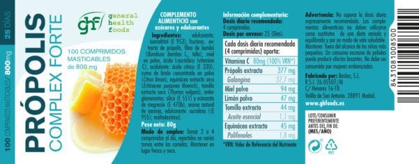 Propolis Complex Forte (100 Comprimidos masticables de 800mg. Peso neto 80g.)- GHF